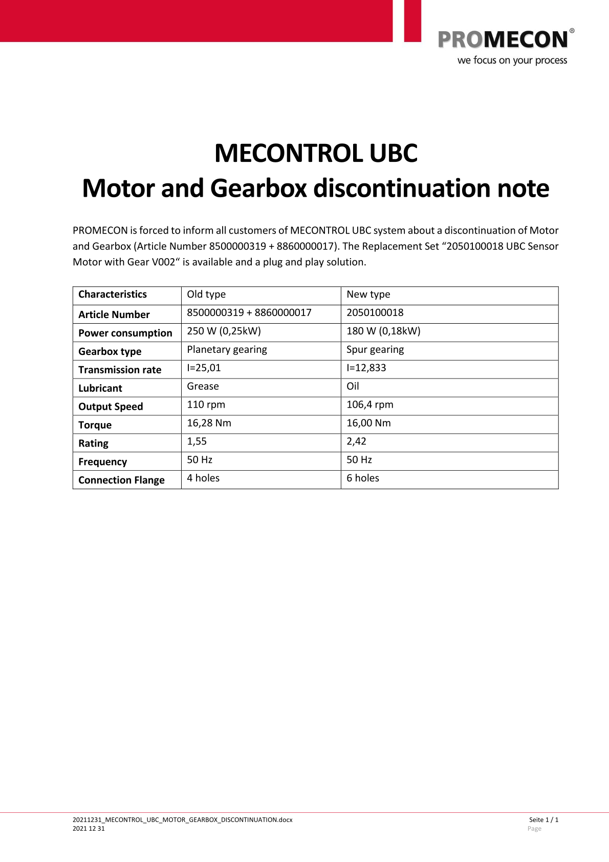 20211231 MECONTROL UBC MOTOR GEARBOX DISCONTINUATION
