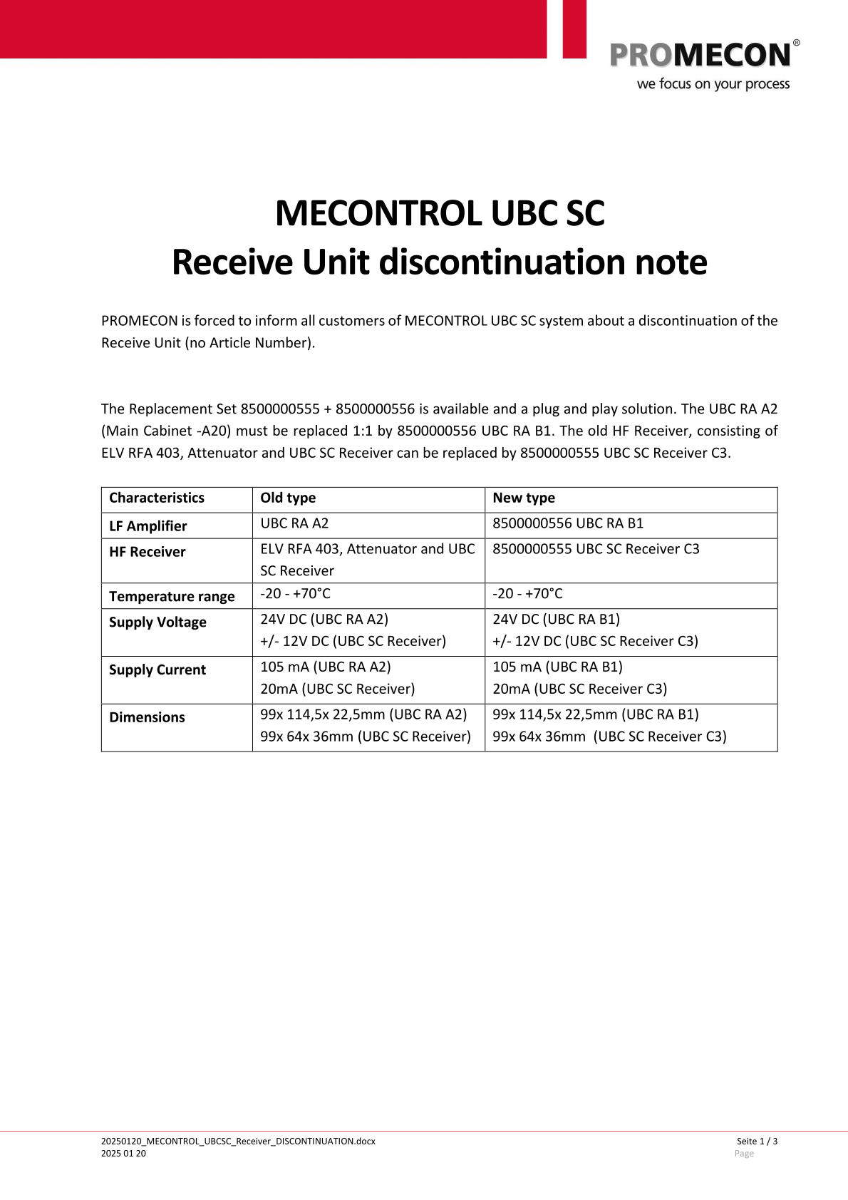 20250120 MECONTROL UBCSC Receiver DISCONTINUATION 1