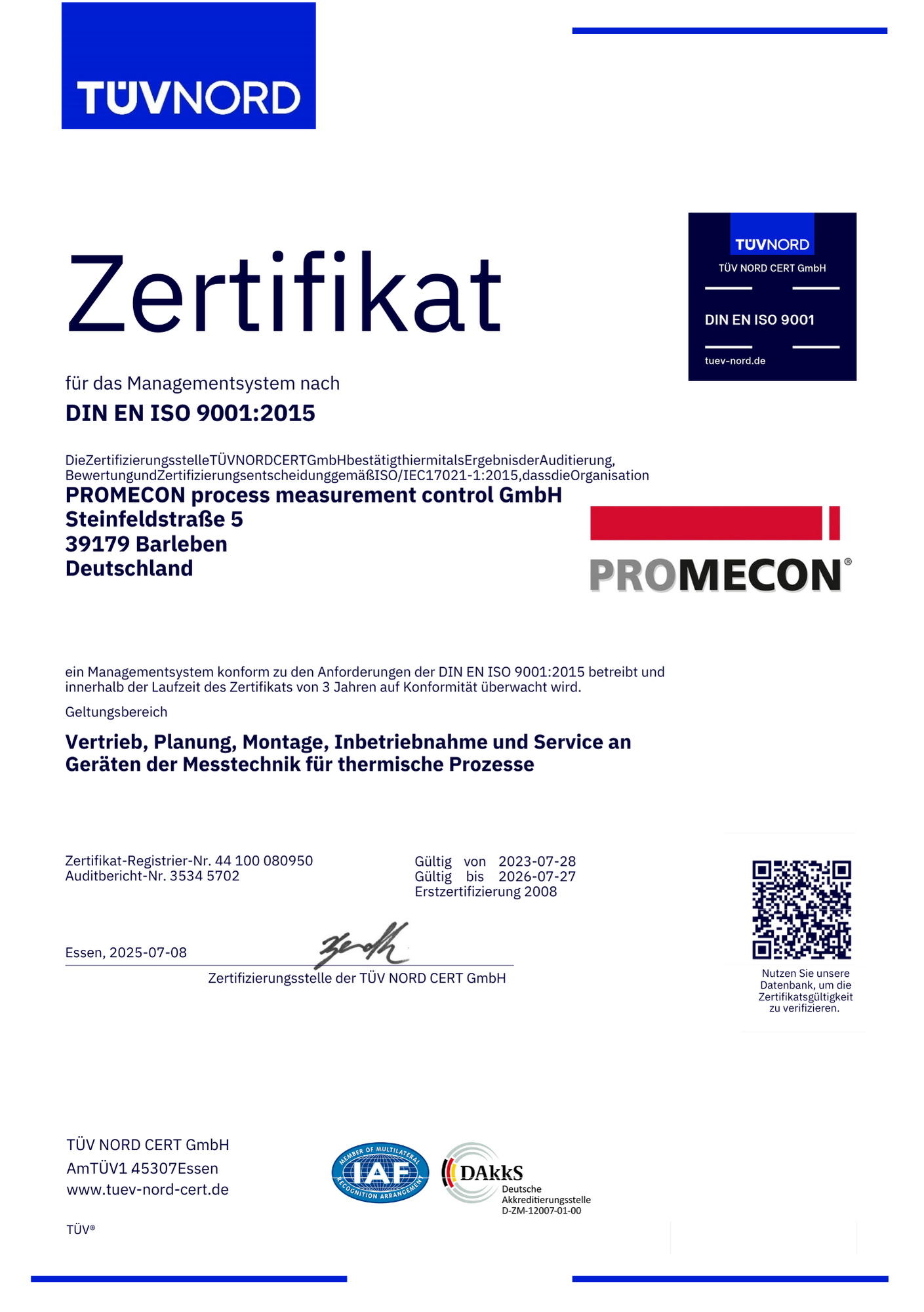 Zertifizierung nach ISO 9001 : 2015