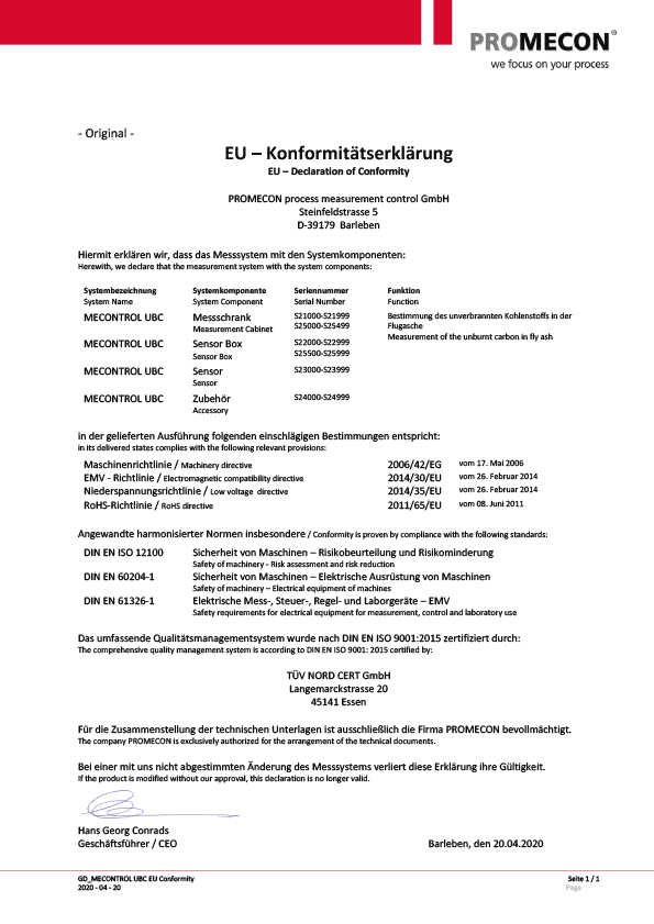 EU – Declaration of Conformity  MECONTROL UBC