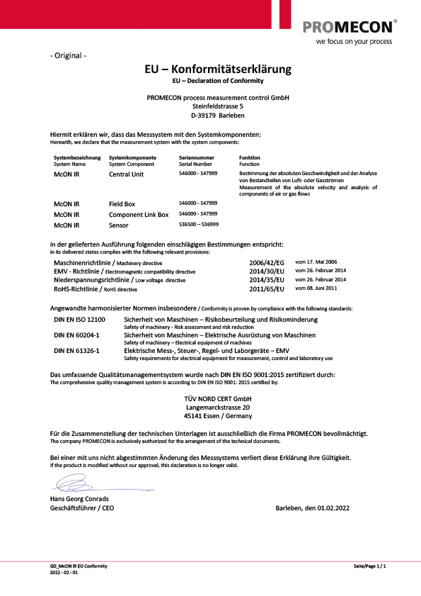 EU – Declaration of Conformity  McON IR